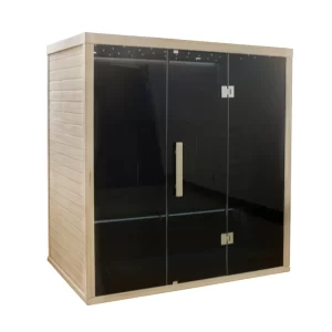 Sauna JIP180 mit schwarzen Gläsern, von der Seite abgebildet.